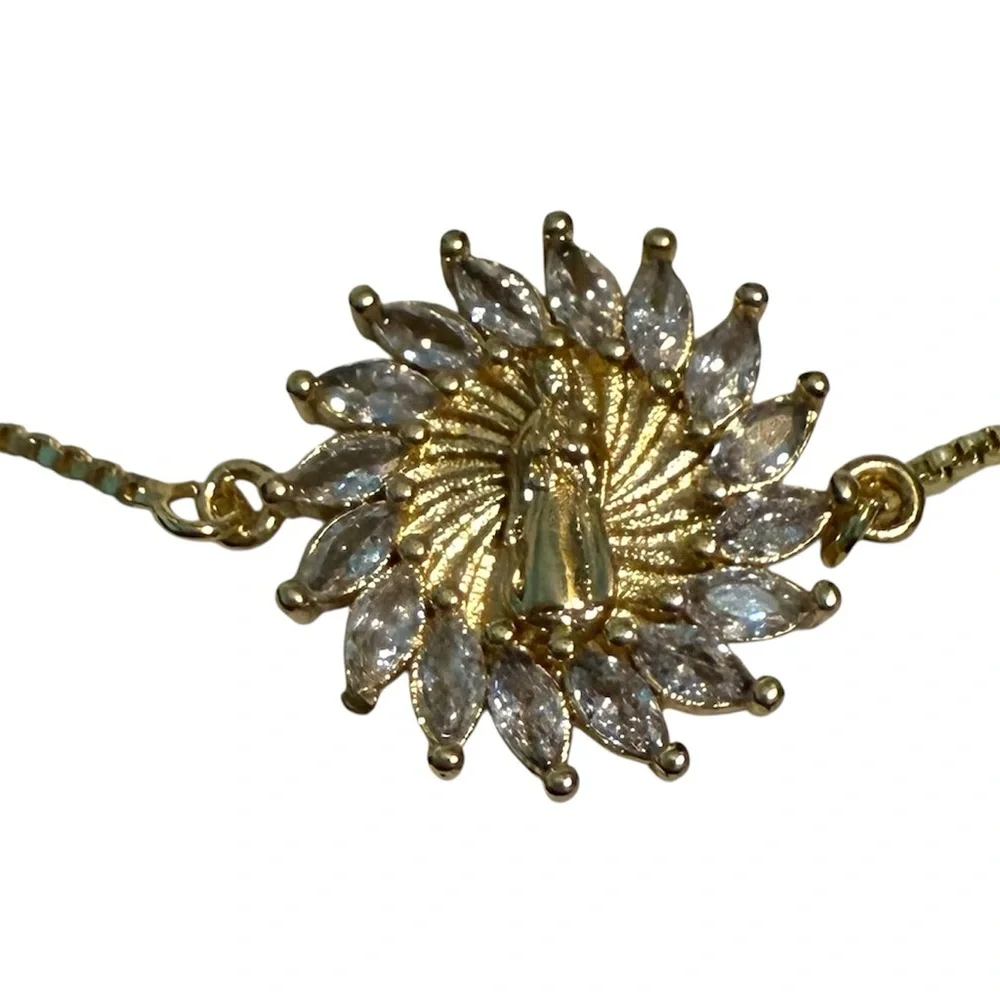 Elegant Gold Bracelet with Crystal Accents Our Lady of Guadalupe